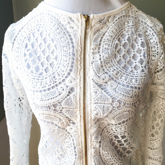 White Boho Bohemian Crochet Lace Long Sleeve Shirt - Picture 3 of 8